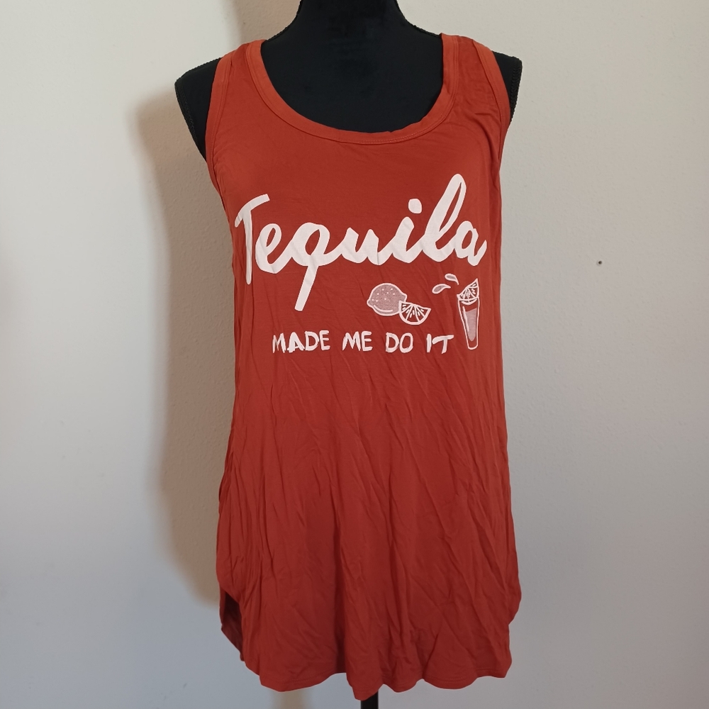 Burnt Orange Tequila Made Me Do It Tank Top Size 2X